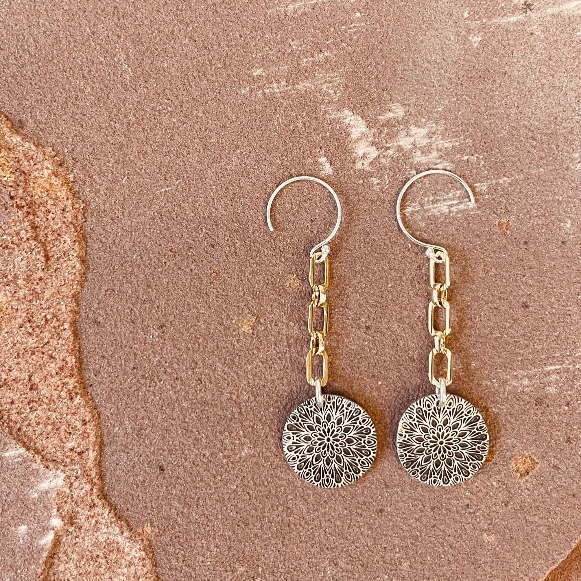 Sterling Silver & Gold Radiant Being Mandala Earrings - Jester Swink