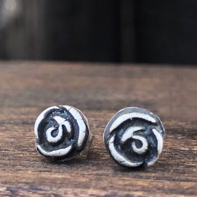 Mini Silver Rose Stud Earrings from Jester Swink - Jester Swink
