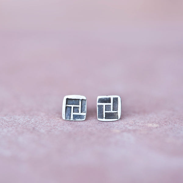 Modern Geometric Square Sterling Stud Earrings - Jester Swink