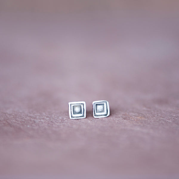 Silver Artisan Geometric Square Stud Earrings from Jester Swink - Jester Swink