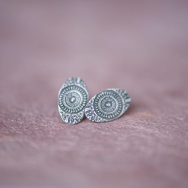 Delicate Silver Moroccan Sundial Stud Earrings from Jester - Jester Swink