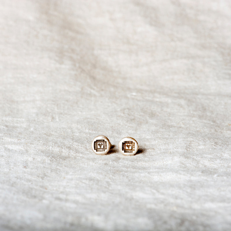 Sacred Heart Silver Stud Earrings by Jester Swink - Jester Swink