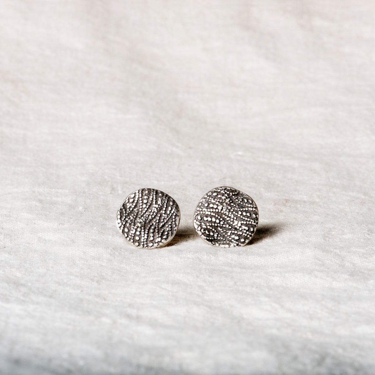 Confetti Vintage Button Silver Stud Earrings by Jester Swink - Jester Swink