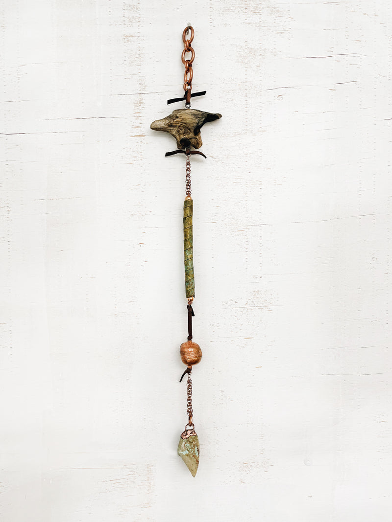 Natural Driftwood Turquoise Brass & Copper Home Silent Wind Chime by Jester Swink - Jester Swink