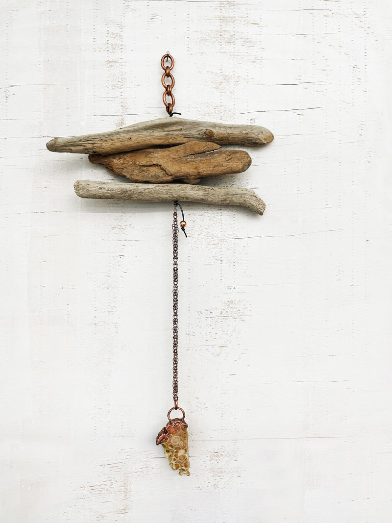 Natures Driftwood Copper Fossil Coral Agate Silent Wind Chime by Jester Swink - Jester Swink