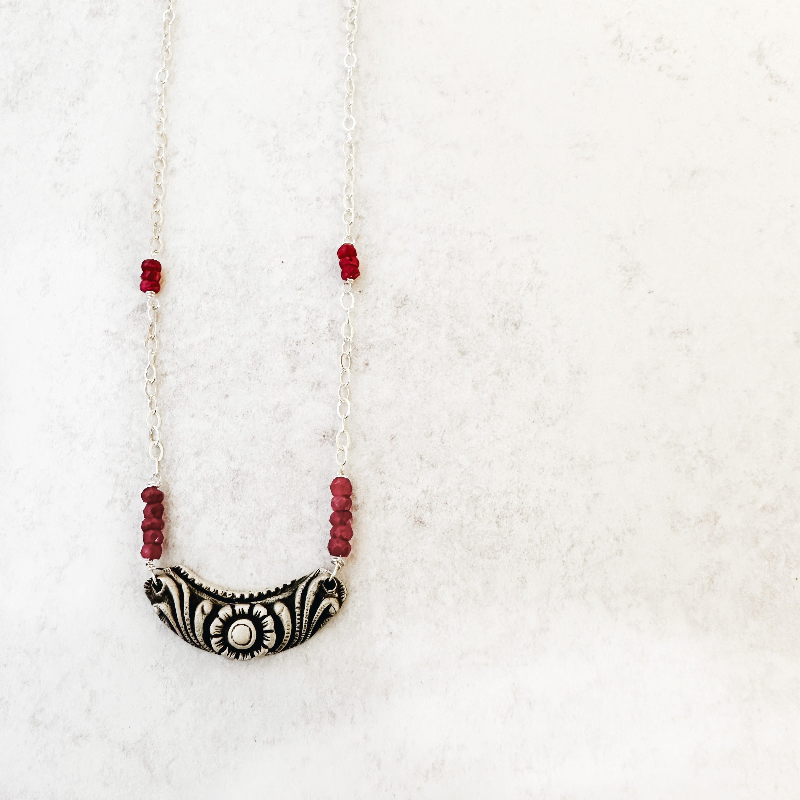 Ruby and Floral Sterling Silver Necklace - Jester Swink