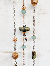 Glacier: Driftwood Wall Hanging with Chrysoprase, Copper, German Silver, and Sea Glass by Jester Swink - Jester Swink