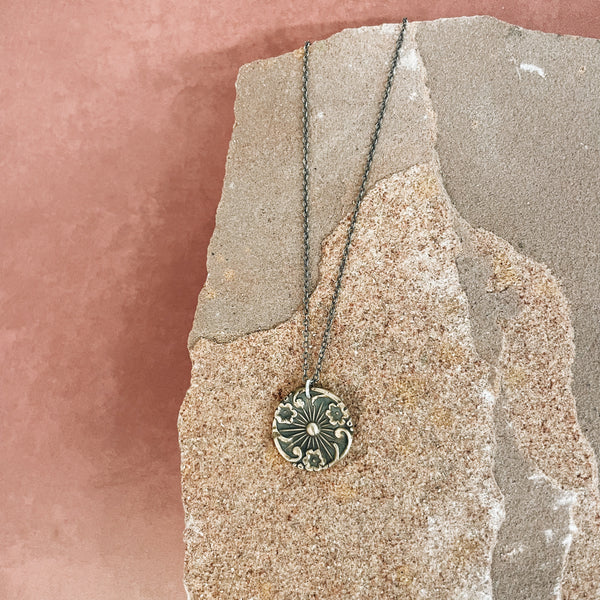 Bronze Vintage Button Floral Pendant Necklace - Jester Swink