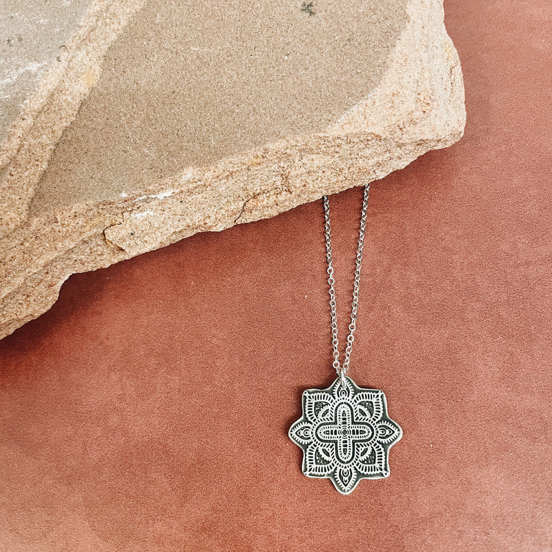 Sterling Silver Rising Above Lotus Mandala Pendant Necklace - Jester Swink