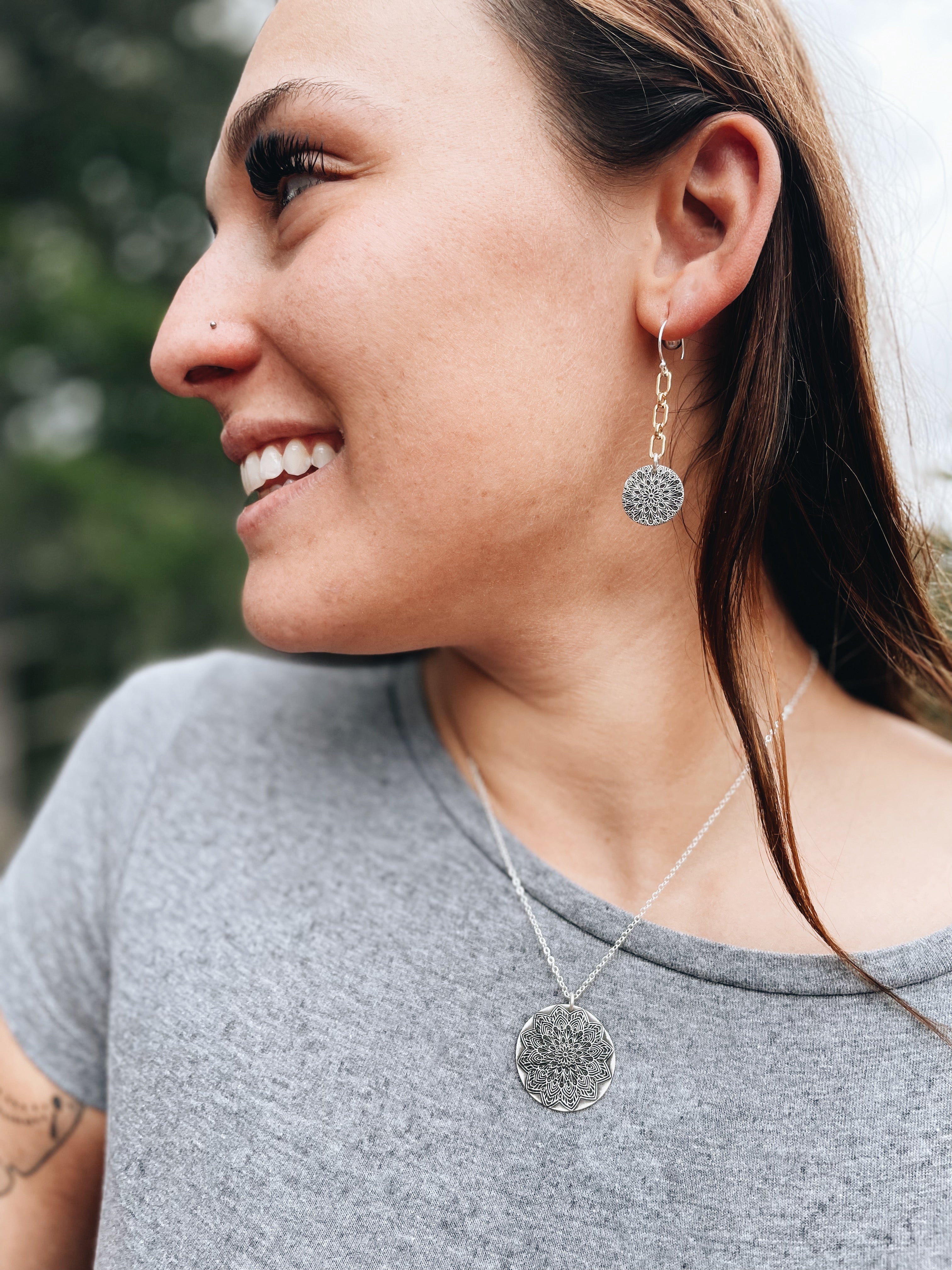 Sterling Silver & Gold Radiant Being Mandala Earrings - Jester Swink