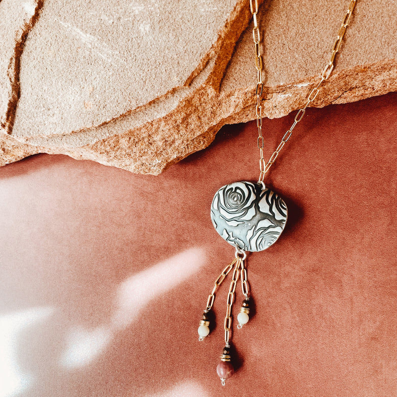 Sterling Silver Rose Floral Pendant Necklace - Jester Swink