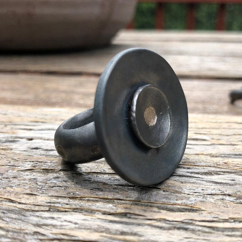 Steel and Bronze Circle Dot Ring by Jester Swink - Jester Swink