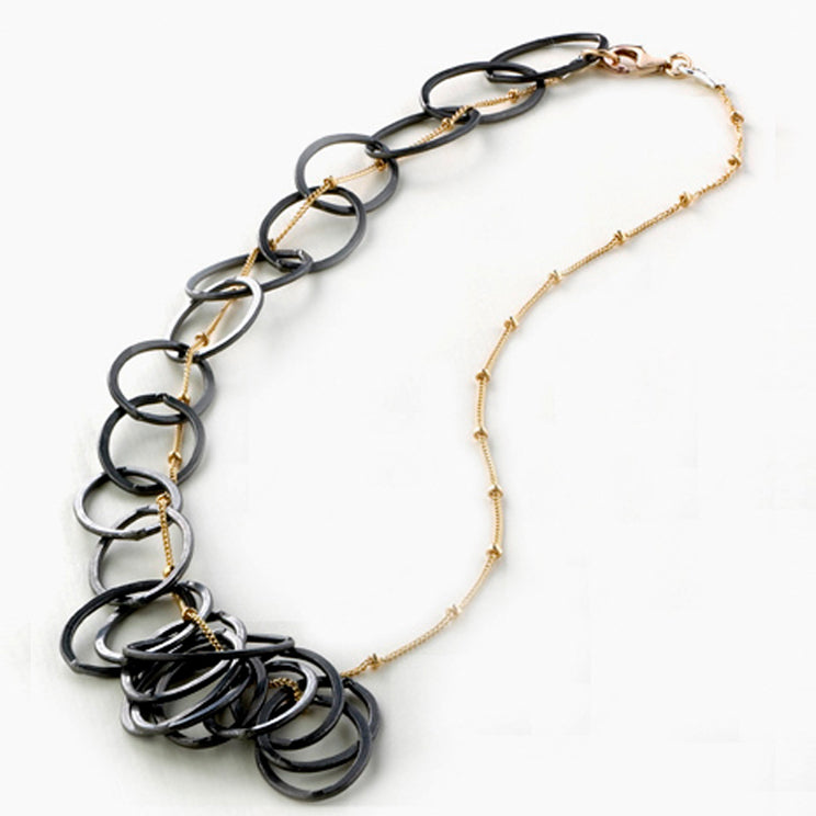 Train Wreck Necklace with Oxidized Sterling Silver and Gold-Fill Chain - Jester Swink