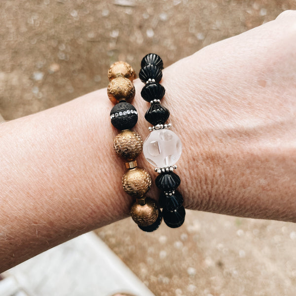 Onyx, Quartz & Silver Bracelet from Jester Swink - Jester Swink